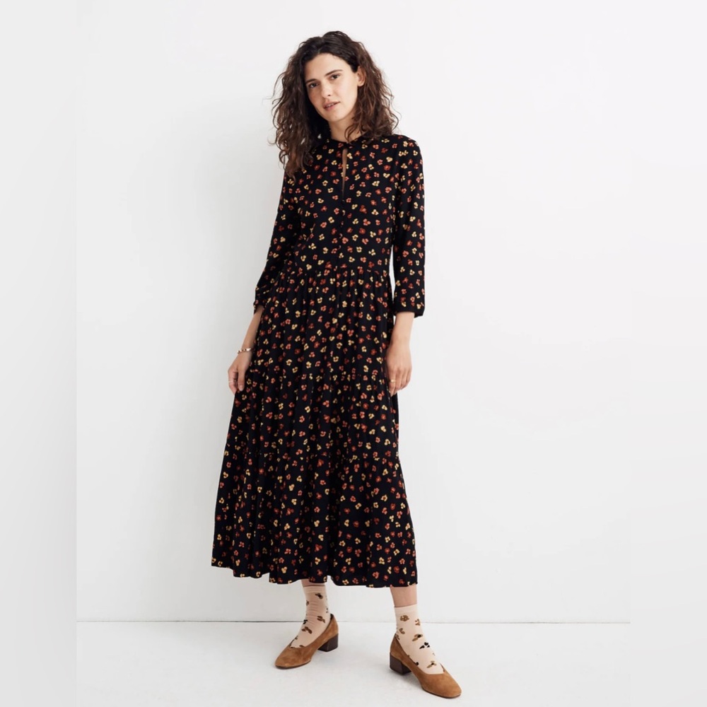 Madewell // Button-Front Tier Midi Dress in Feline Floral